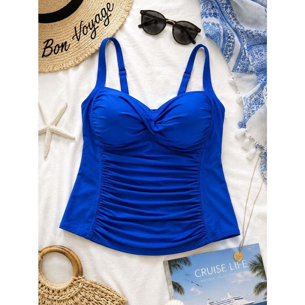 La Blanca Tankini Top 18W Royal Blue Ruched Swim Top Tummy Control Resort Wear